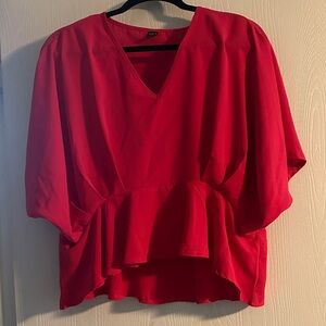 SHEIN Red V-Neck Peplum Blouse
